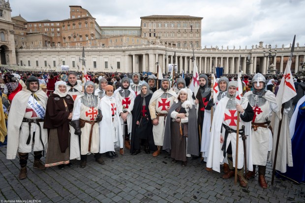 Pope Francis delivers his blessing during the Angelus prayer in St.Peter's Square at the Vatican on January 6, 2025