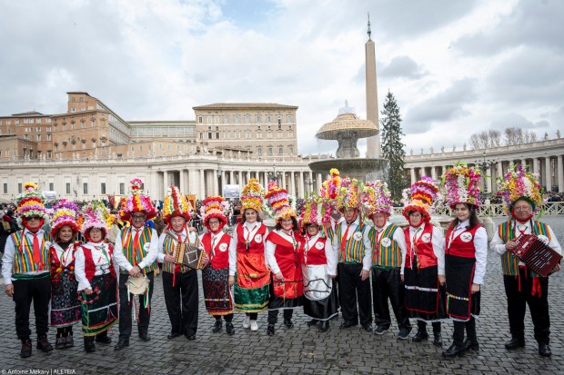 Pope Francis delivers his blessing during the Angelus prayer in St.Peter's Square at the Vatican on January 6, 2025