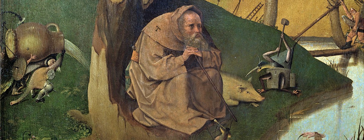 The Temptation of St Anthony - Bosch - Prado Version - DETAIL - ST ANTHONY AND PIG