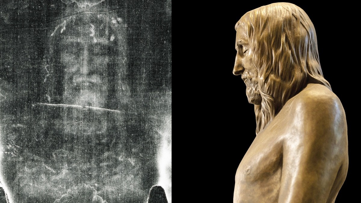 Shroud of Turin image and statue - From the JPII National Shrine presser