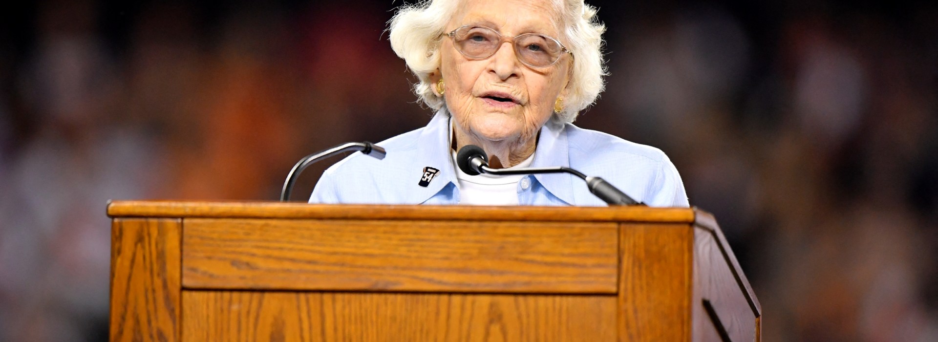 Virginia McCaskey speaking at Chicago Bears event