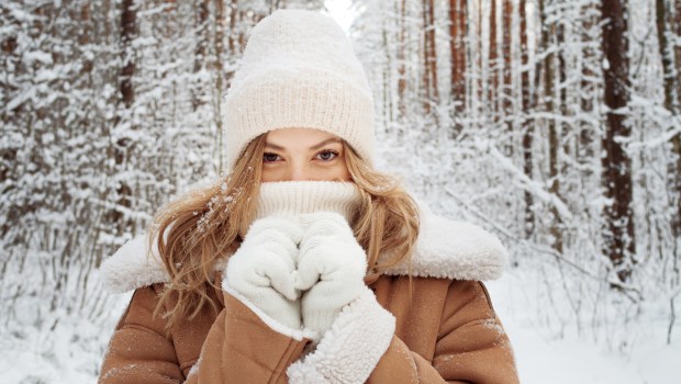 happy woman outdoors winter