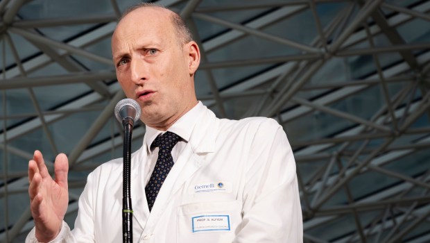 Professor Sergio Alfieri gives a press conference at the Gemelli hospital where Pope Francis is hospitalized in Rome, on March 22, 2025