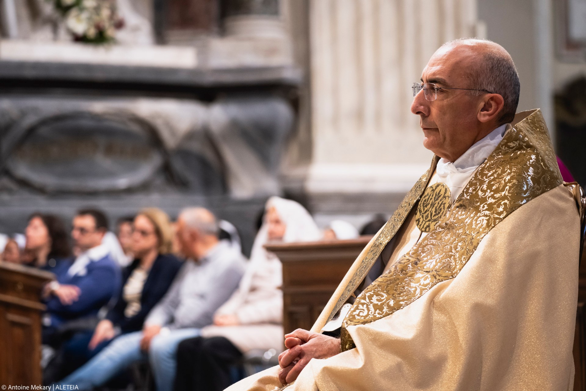 Cardinal Baldassare Reina leads a Eucharistic adoration for Pope Francis at Rome’s Basilica of St. John Lateran on Thursday, April 24, 2025