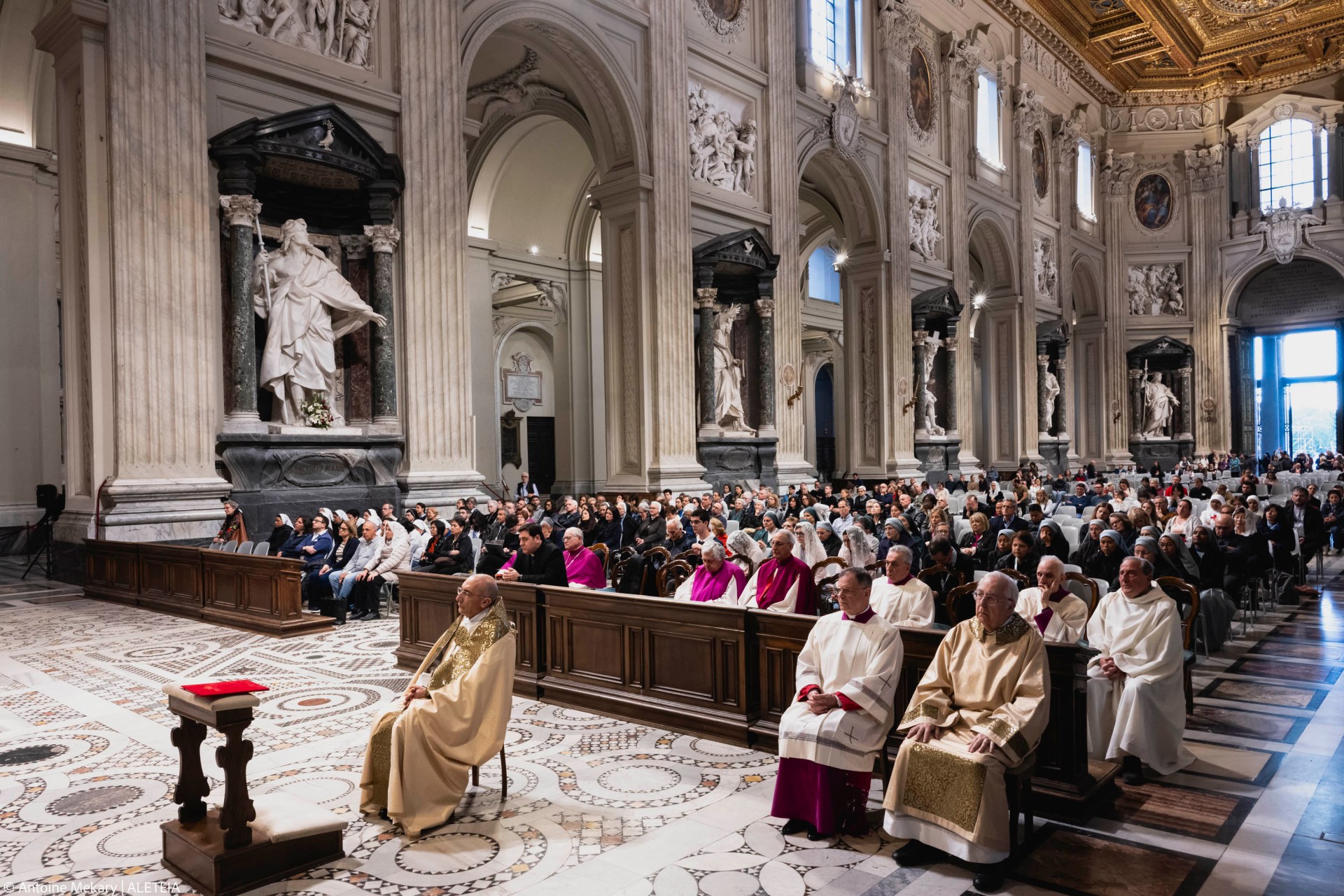 Cardinal Baldassare Reina leads a Eucharistic adoration for Pope Francis at Rome’s Basilica of St. John Lateran on Thursday, April 24, 2025