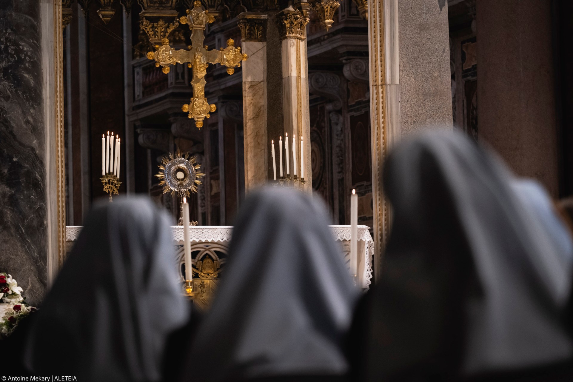 Cardinal Baldassare Reina leads a Eucharistic adoration for Pope Francis at Rome’s Basilica of St. John Lateran on Thursday, April 24, 2025