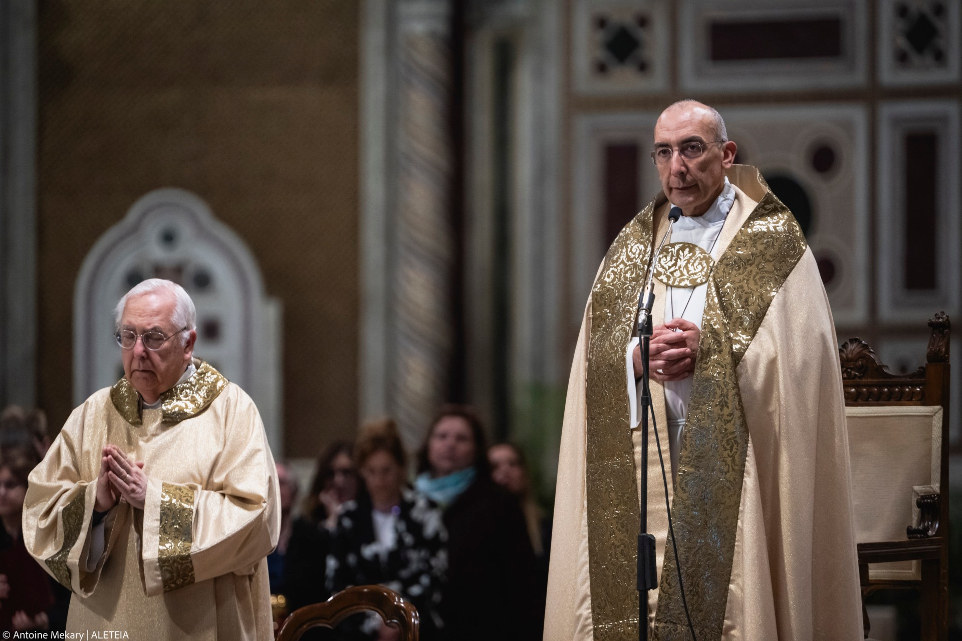 Cardinal Baldassare Reina leads a Eucharistic adoration for Pope Francis at Rome’s Basilica of St. John Lateran on Thursday, April 24, 2025
