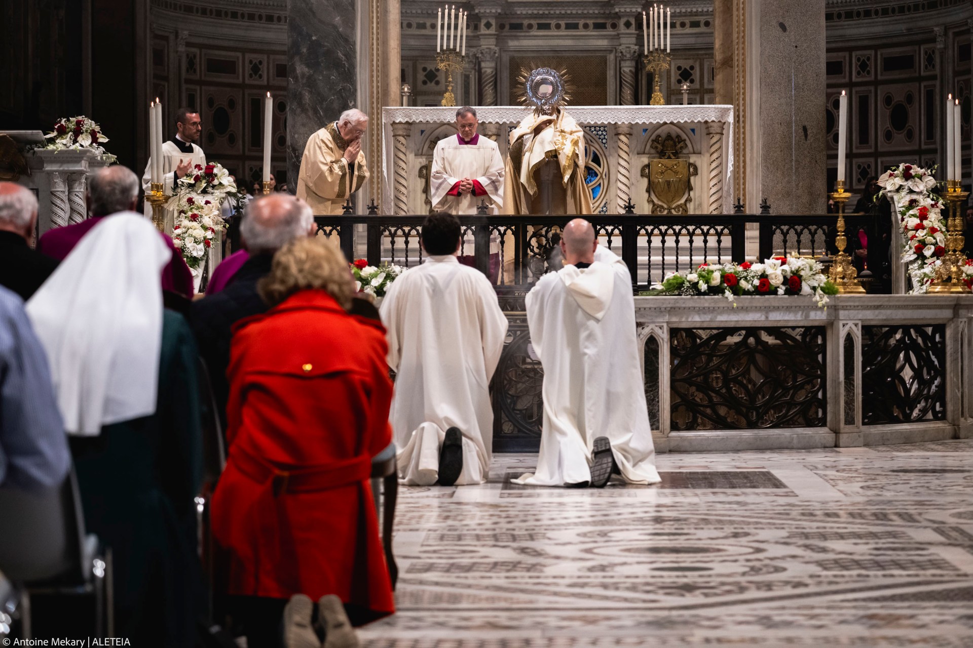 Cardinal Baldassare Reina leads a Eucharistic adoration for Pope Francis at Rome’s Basilica of St. John Lateran on Thursday, April 24, 2025