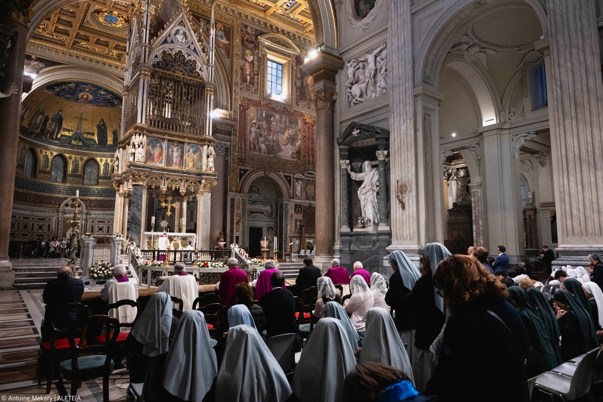 Cardinal Baldassare Reina leads a Eucharistic adoration for Pope Francis at Rome’s Basilica of St. John Lateran on Thursday, April 24, 2025
