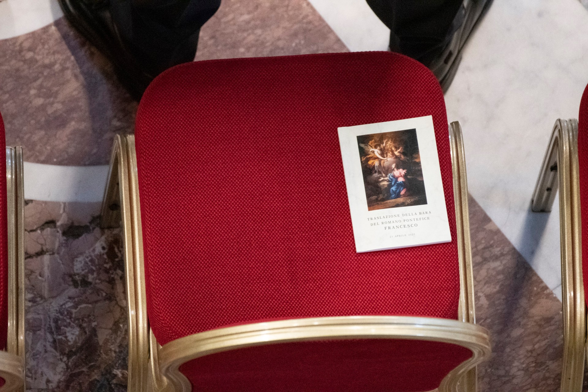 coffin of the late Pope Francis inside St Peter's Basilica as it is transported in a procession from the chapel of Santa Marta to St Peter's Basilica, following the Pope's death, in the Vatican on April 23, 2025.