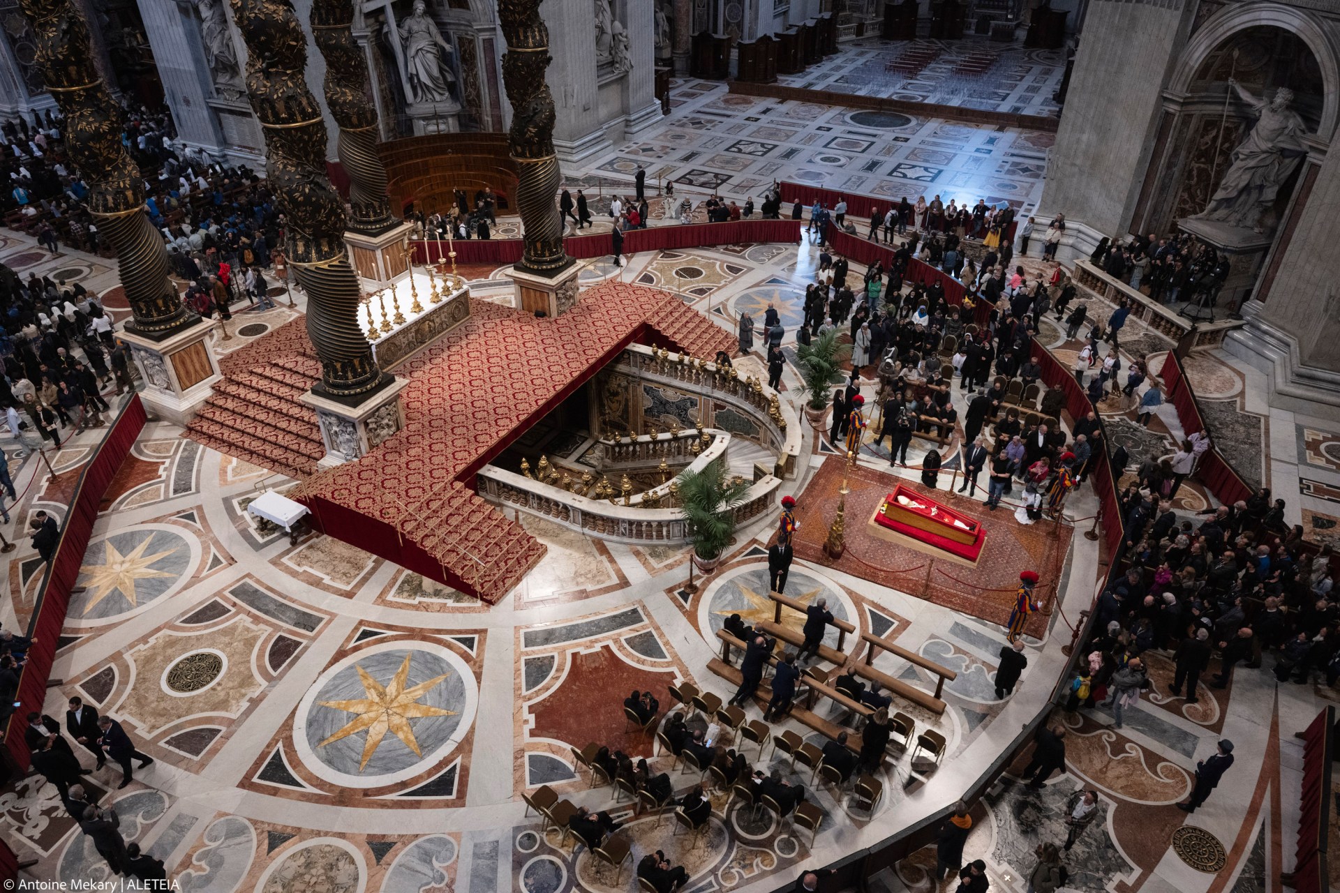 People pay their respects to late Pope Francis as he lies in state at St Peter's Basilica in The Vatican, on April 24, 2025.