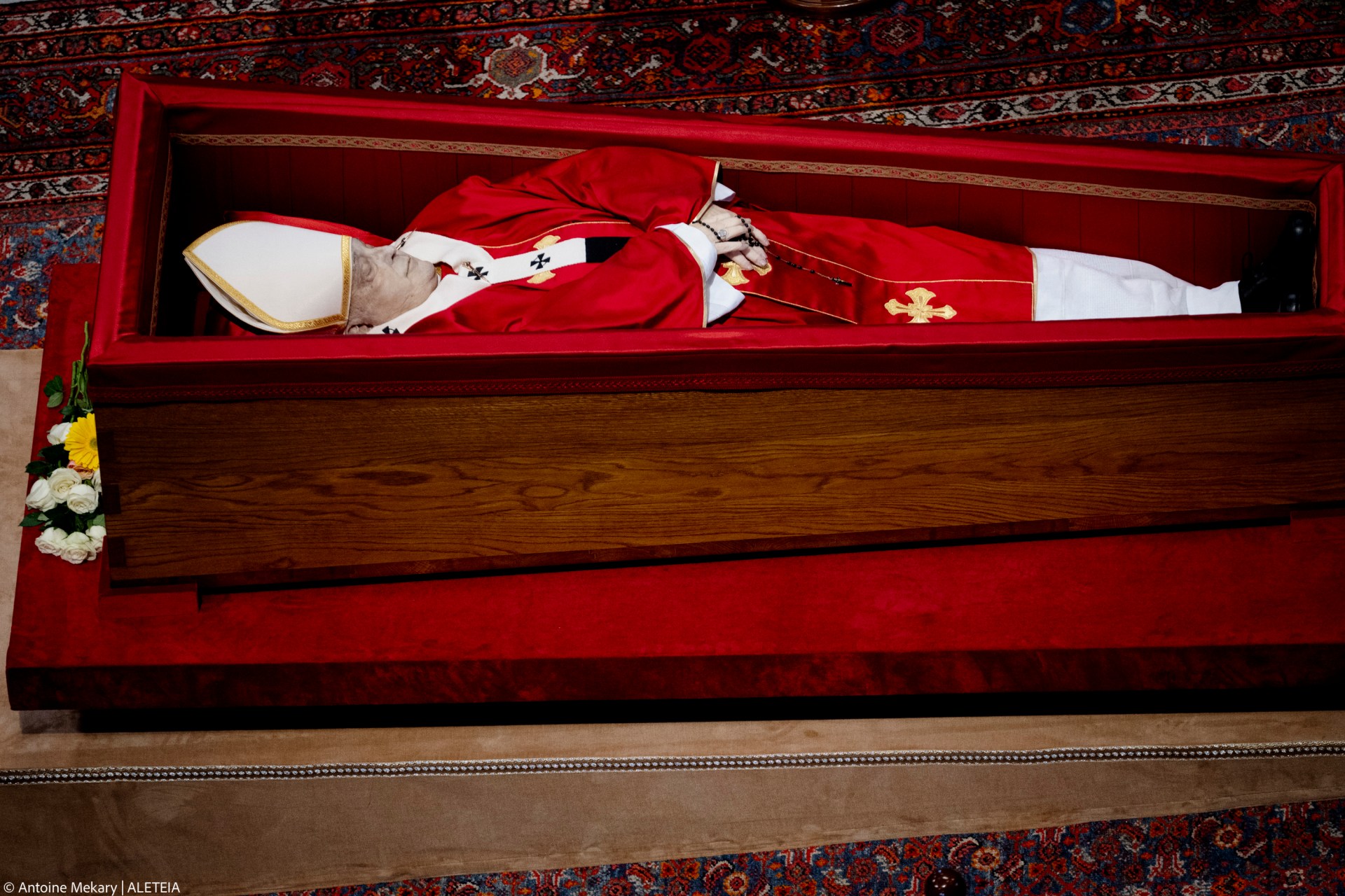 People pay their respects to late Pope Francis as he lies in state at St Peter's Basilica in The Vatican, on April 24, 2025.