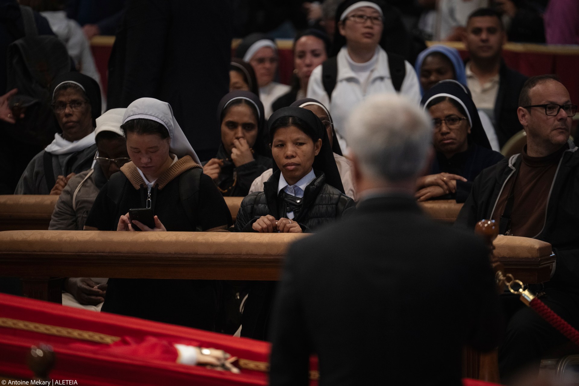 People pay their respects to late Pope Francis as he lies in state at St Peter's Basilica in The Vatican, on April 24, 2025.