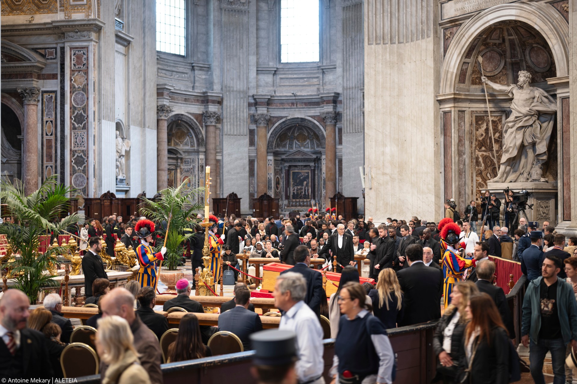 People pay their respects to late Pope Francis as he lies in state at St Peter's Basilica in The Vatican, on April 24, 2025.