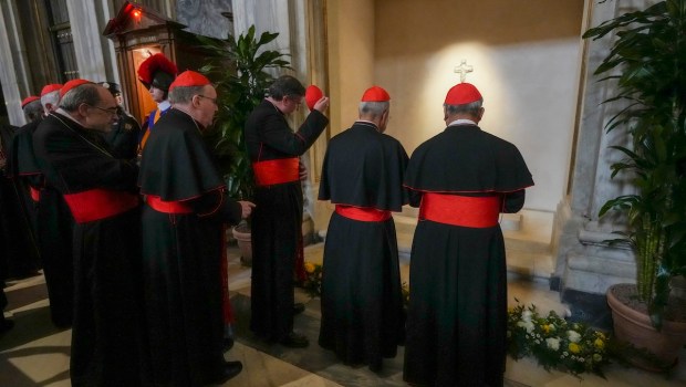 cardinals pray at Pope Francis' tomb