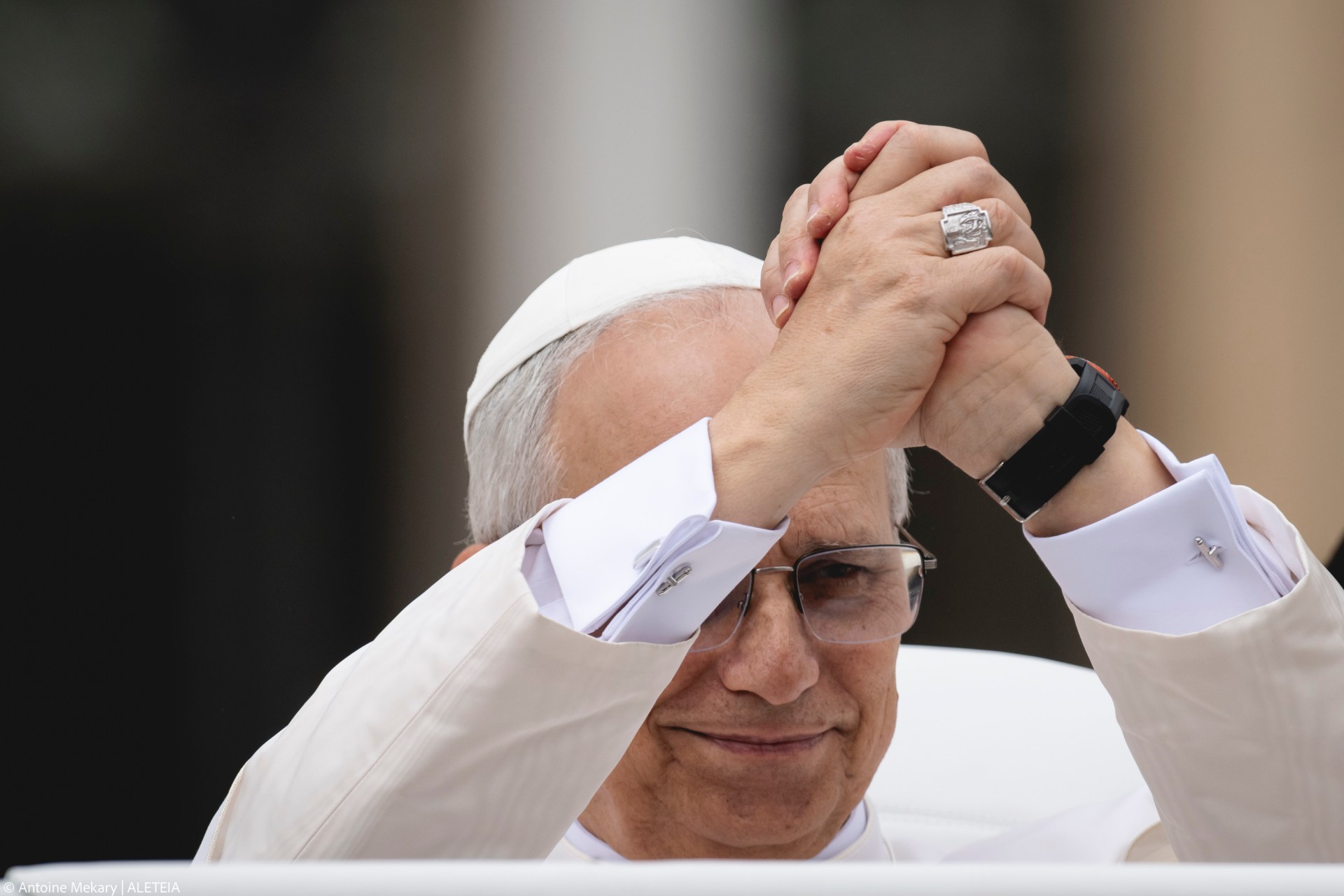 Pope Leo XIV is pictured at the end of his first weekly general audience at St Peter's Square in The Vatican on May 21, 2025.