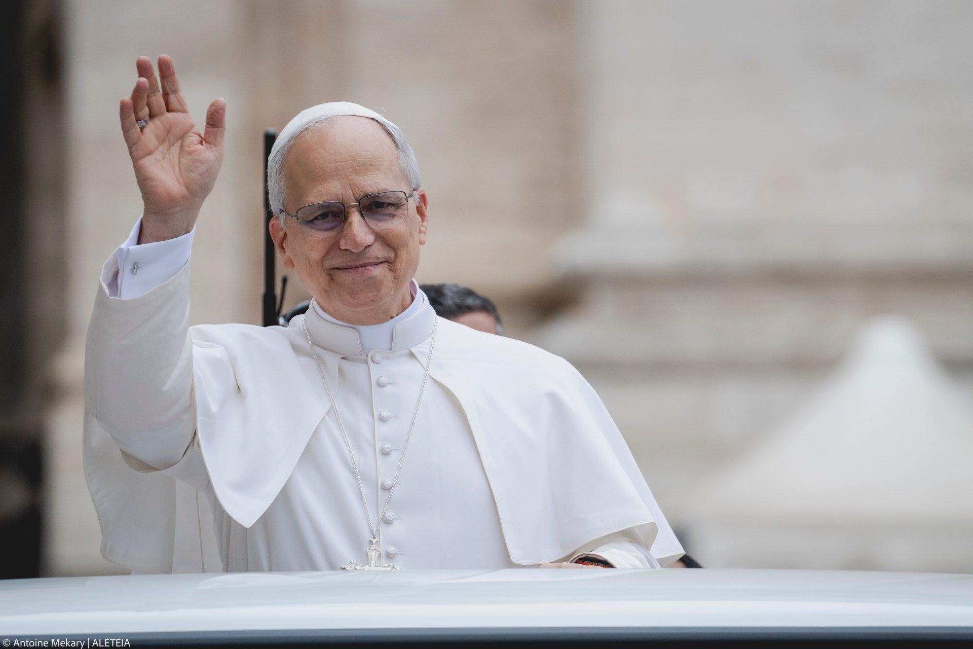 Pope Leo XIV during his first weekly General Audience in St. Peter’s Square, Vatican City, on May 21, 2025.