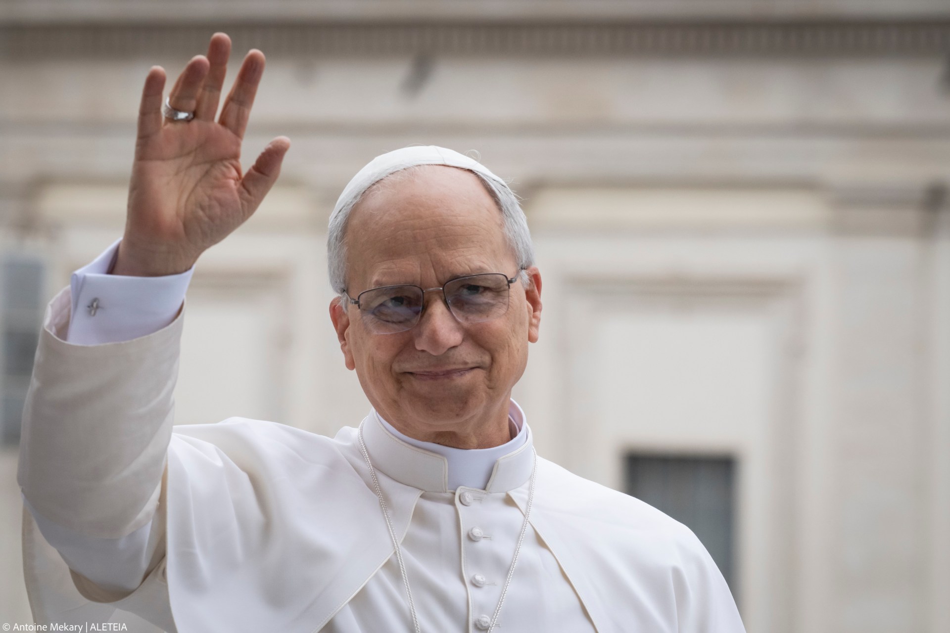 Pope Leo XIV during his first weekly General Audience in St. Peter’s Square, Vatican City, on May 21, 2025.