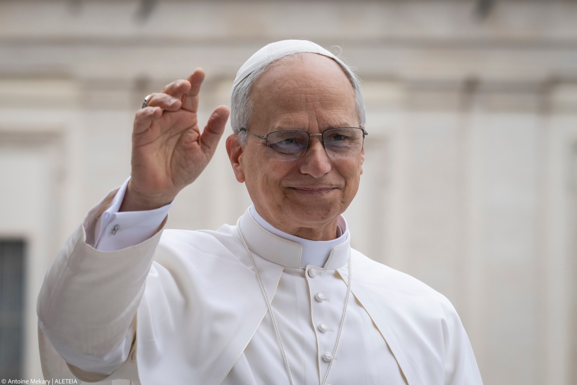 Pope Leo XIV during his first weekly General Audience in St. Peter’s Square, Vatican City, on May 21, 2025.