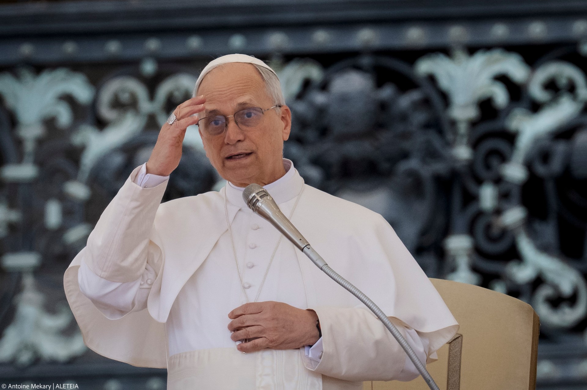 Pope Leo XIV during his first weekly General Audience in St. Peter’s Square, Vatican City, on May 21, 2025.
