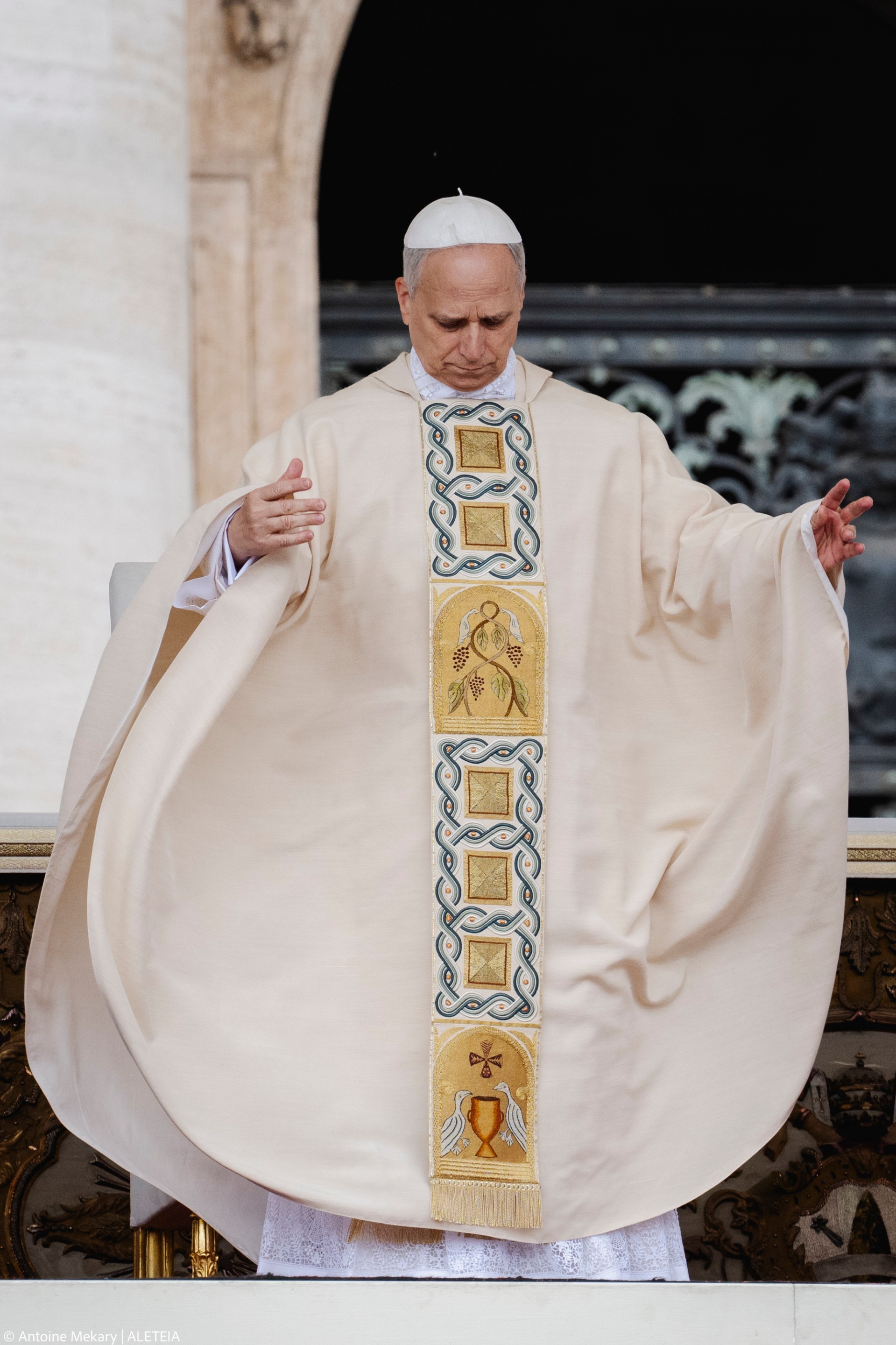 Pope Leo XIV leads a Holy Mass for the Beginning of his Pontificate, in St Peter's square in The Vatican on May 18, 2025.