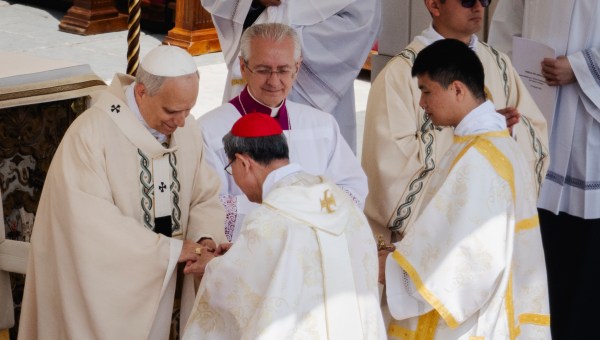 Pope Leo XIV leads a Holy Mass for the Beginning of his Pontificate, in St Peter's square in The Vatican on May 18, 2025.