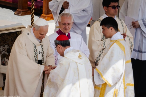 Pope Leo XIV leads a Holy Mass for the Beginning of his Pontificate, in St Peter's square in The Vatican on May 18, 2025.