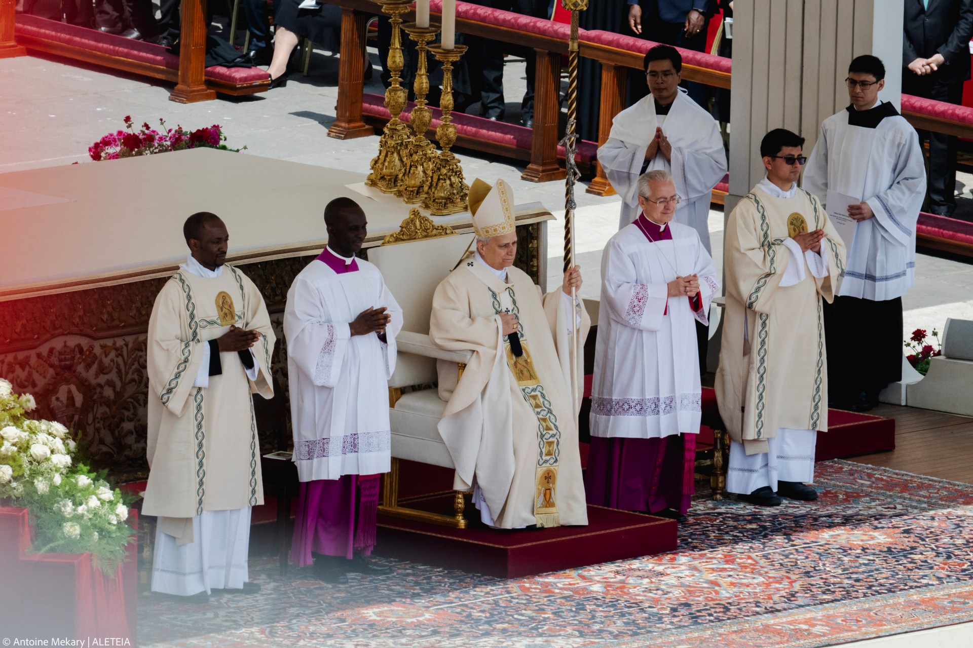 Pope Leo XIV leads a Holy Mass for the Beginning of his Pontificate, in St Peter's square in The Vatican on May 18, 2025.