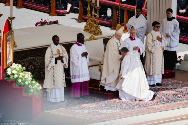 Pope Leo XIV leads a Holy Mass for the Beginning of his Pontificate, in St Peter's square in The Vatican on May 18, 2025.