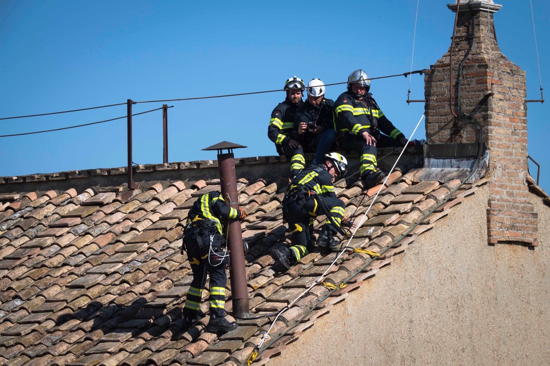 Sistine Chapel and installation of the chimney before the start of the conclave on May 7, 2025