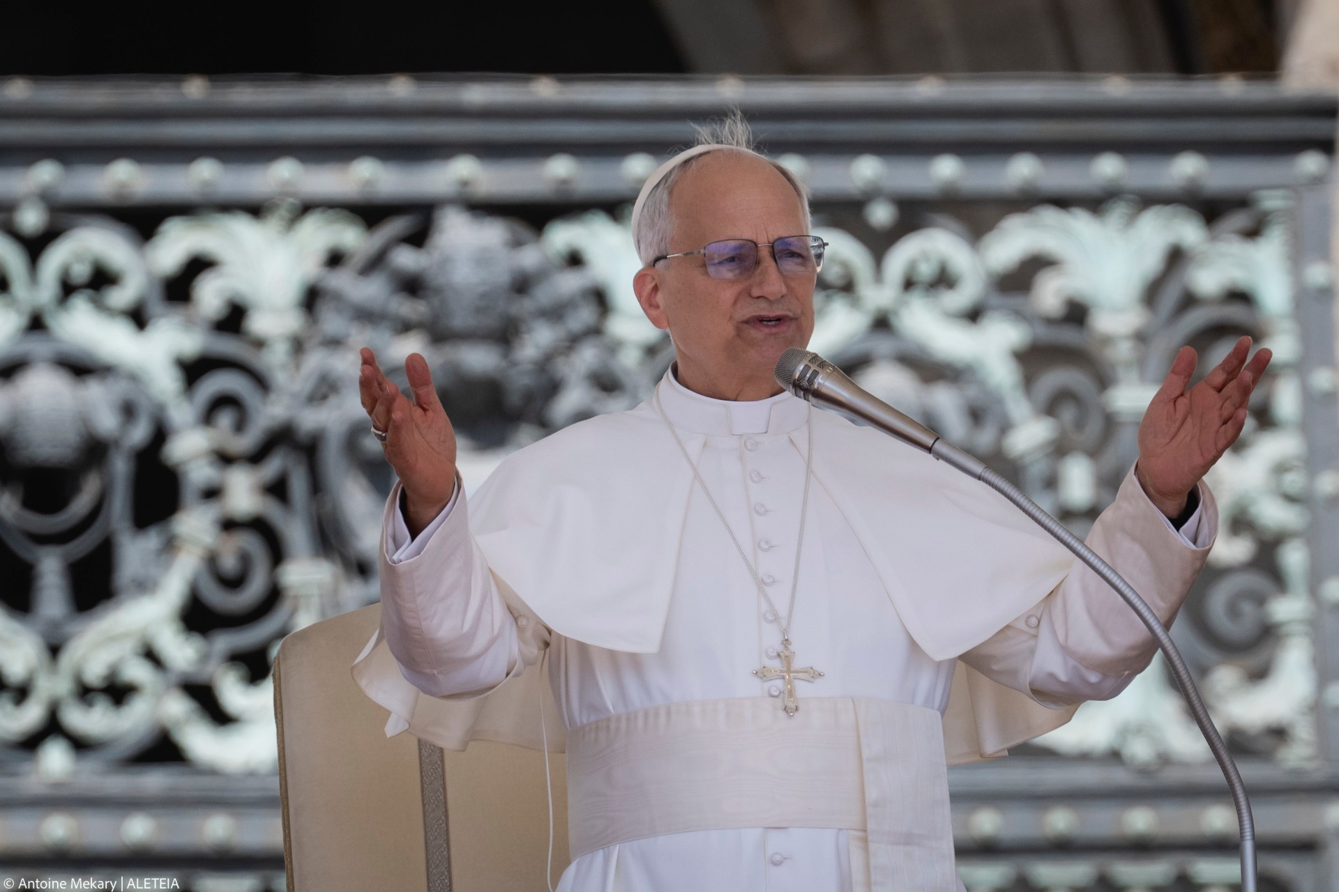 Pope Leo XIV during his weekly general audience in St. Peter's Square at the Vatican, on June 4, 2025.