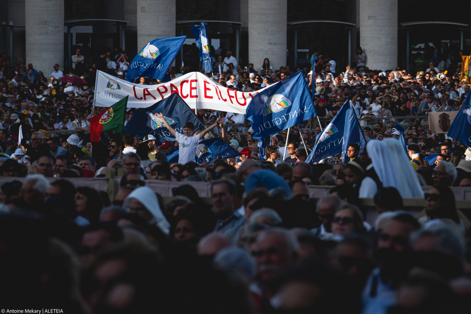 Faithful from Sant’Egidio during the Pentecost Vigil prayer with Pope Leo XIV in St. Peter’s Square at the Vatican, June 7, 2025.
