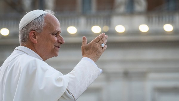 Pope Leo XIV during the Pentecost Vigil prayer in St. Peter's Square at the Vatican on June 7, 2025.