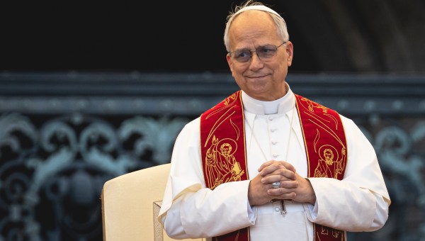 Pope Leo XIV during the Pentecost Vigil prayer in St. Peter's Square at the Vatican on June 7, 2025.