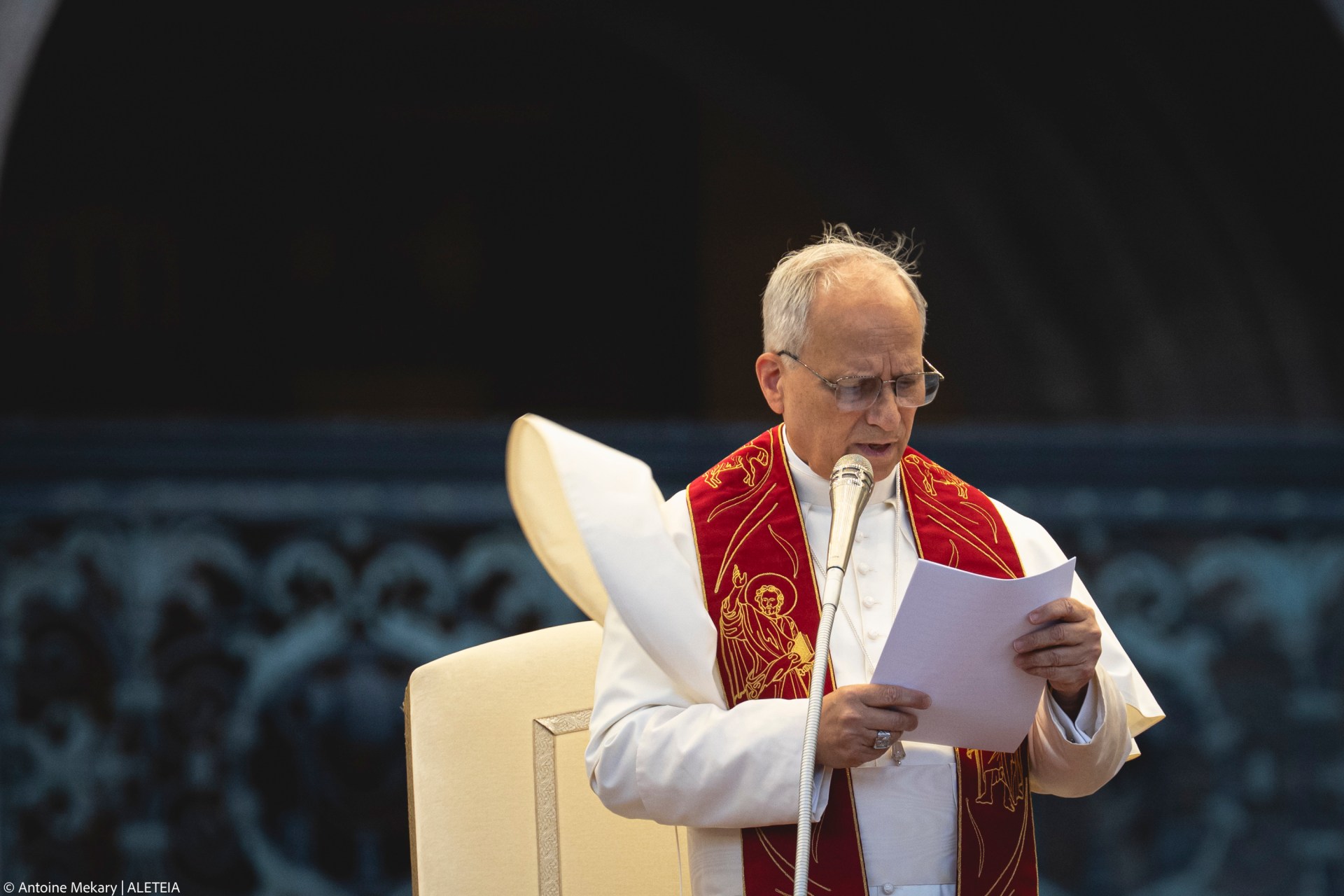 Pope Leo XIV during the Pentecost Vigil prayer in St. Peter's Square at the Vatican on June 7, 2025.