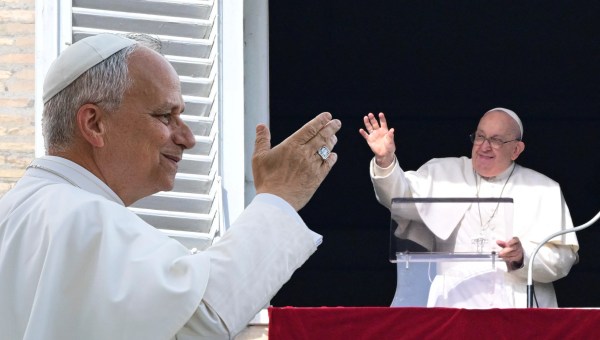 Photo montage of Pope Leo XIV and Pope Francis