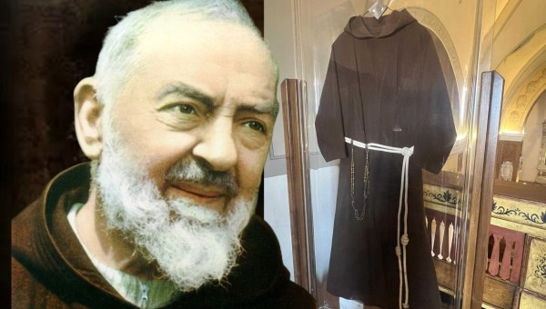 Padre Pio in a split image with his habit