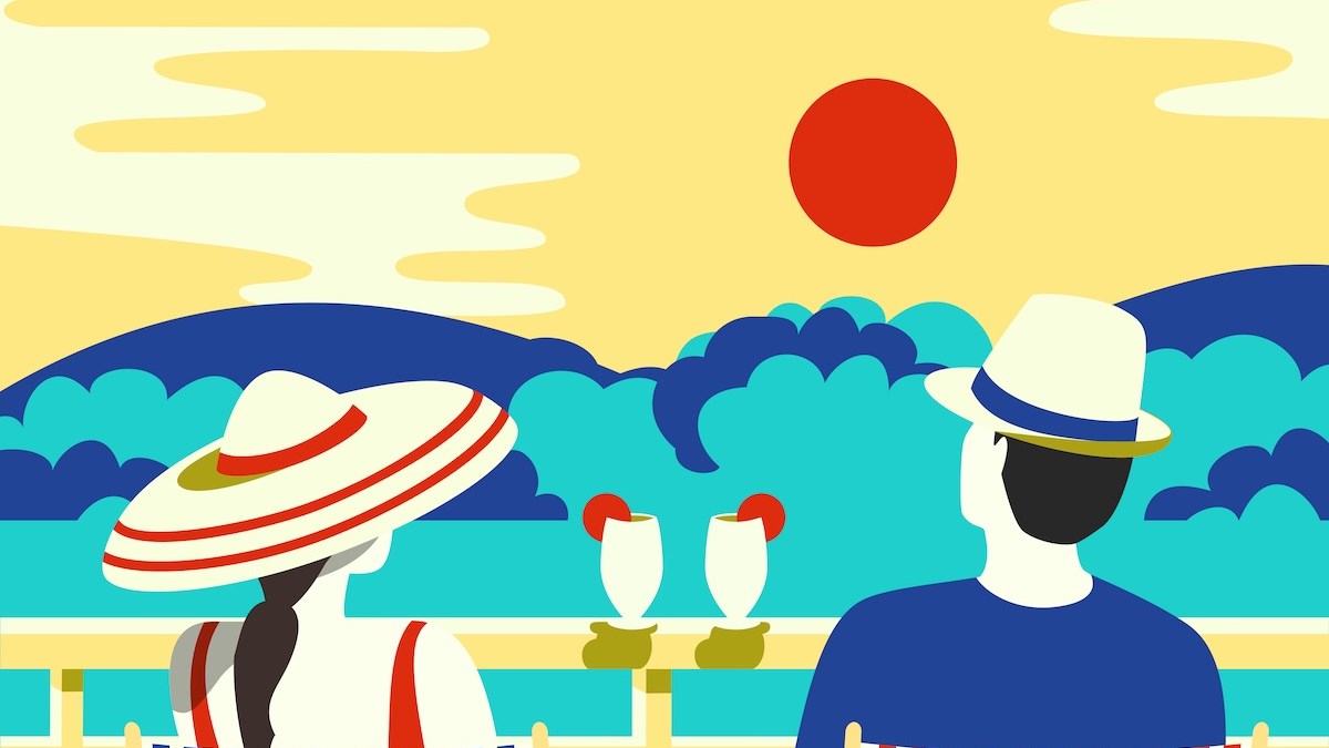 couple drawing sunset home