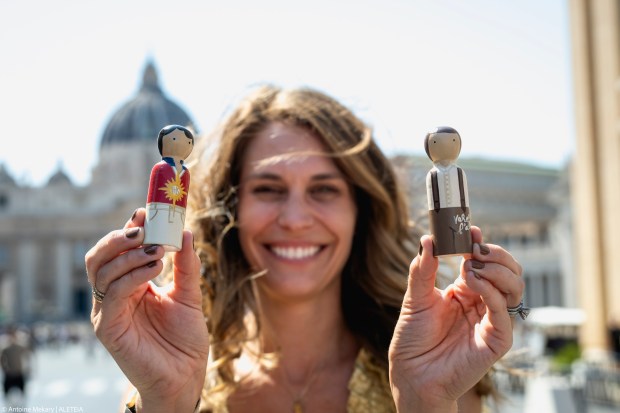 Samuel-boy-Pope-Leo-XIV-peg-doll-representing-pontiff