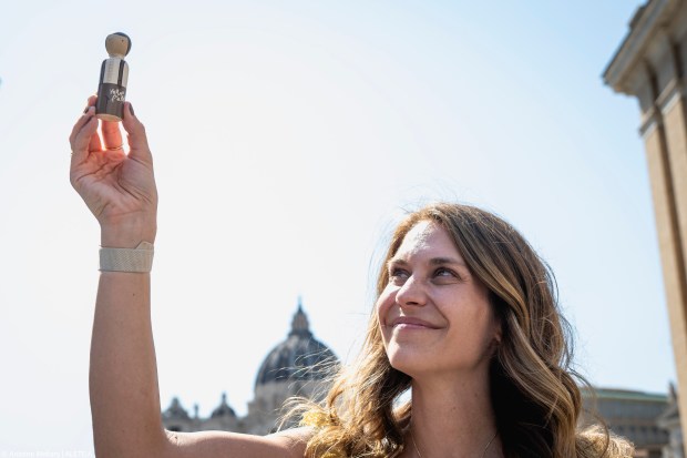 Samuel-boy-Pope-Leo-XIV-peg-doll-representing-pontiff