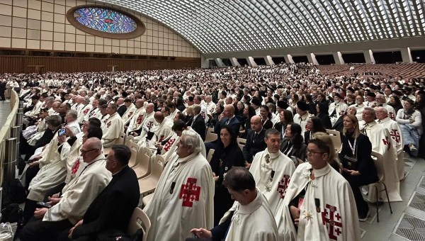 Members of the Order of the Holy Sepuchre in Paul VI Hall for their jubilee audience with Pope Leo XIV in October 2025