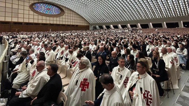 Members of the Order of the Holy Sepuchre in Paul VI Hall for their jubilee audience with Pope Leo XIV in October 2025