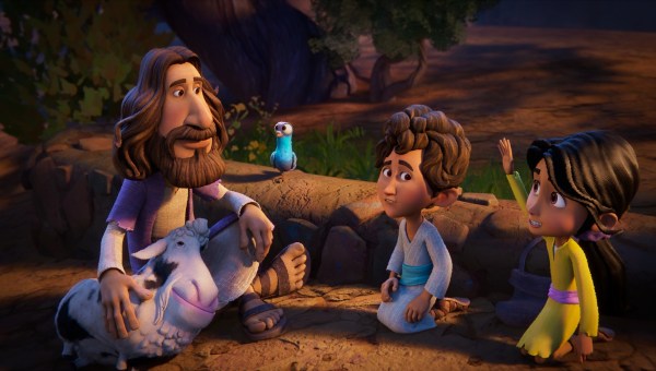 Animated still of a scene from The Chosen Adventures featuring Jesus, Abby, and Joshua