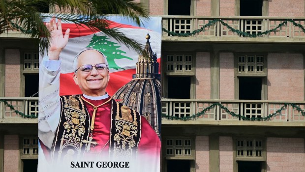 banner-pope-leo-xiv-beirut-visit-lebanon-afp-