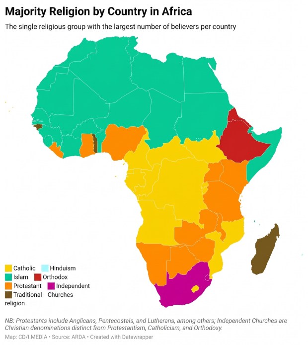 Majority religion by country in Africa