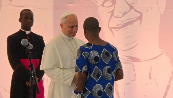 Pope Leo XIV visiting the Jean-Pierre Olié psychiatric hospital on April 21, 2026, in Malabo, Equatorial Guinea.