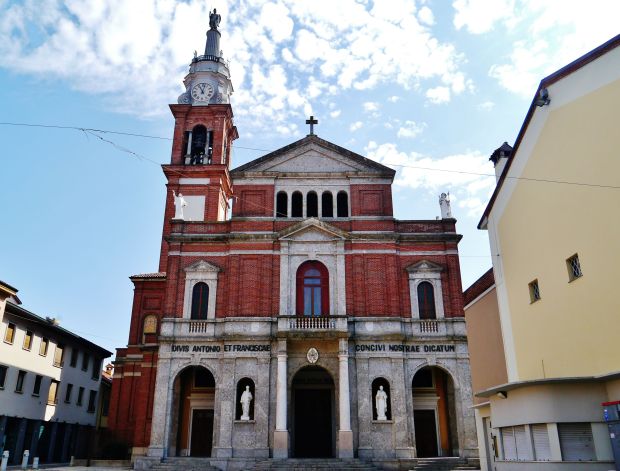 Facade of the Basilica of Sts. Anthony & Francesca Cabrini, Sant'Angelo Lodigiano, Province of Lodi, Region of Lombardy, Italy