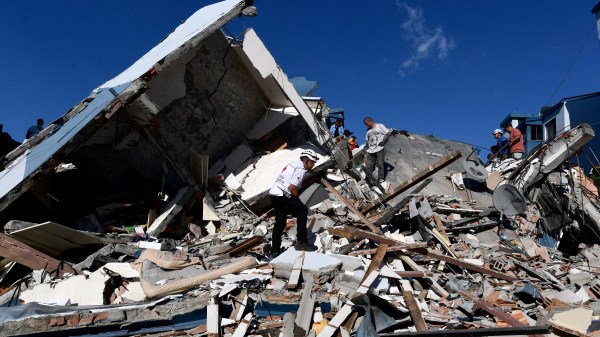 Rescuers look for survivors amid the rubble of a collapsed building after an earthquake in Pereira, Colombia on August 10, 2026. A powerful earthquake rocked Colombia and neighboring Latin American countries on August 10, 2026, with medical teams rushing to help victims after buildings were damaged or collapsed in several cities. The Colombian geological service and its American counterpart USGS put the magnitude at 7.4, with an epicenter 100 km (60 miles) underground in the west of the country. Colombia had initially put it at 6.6.